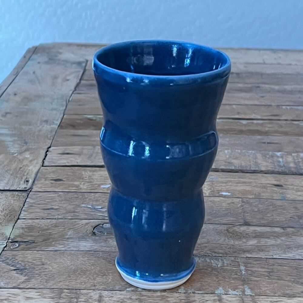 Studio Art Pottery Ceramic Vase 5.75" Tall Blue Salt Glaze Finish